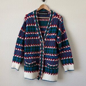 Uterque Wool Alpaca Blend Multicolor Funky Oversized Cozy Cardigan Size Medium